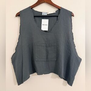 Becasa NWT May Popover Tank Graphite Beach Coastal Grey Size S